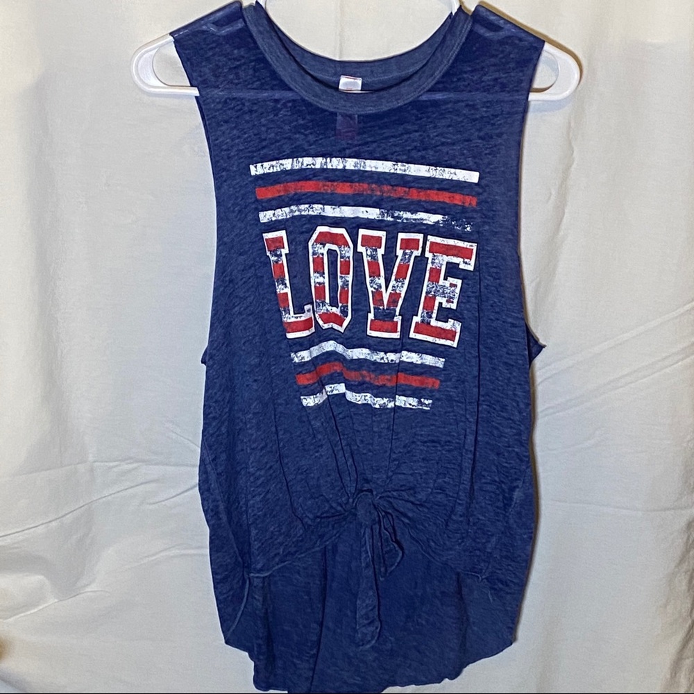 No Boundaries Navy-LOVE Tie Tank Top